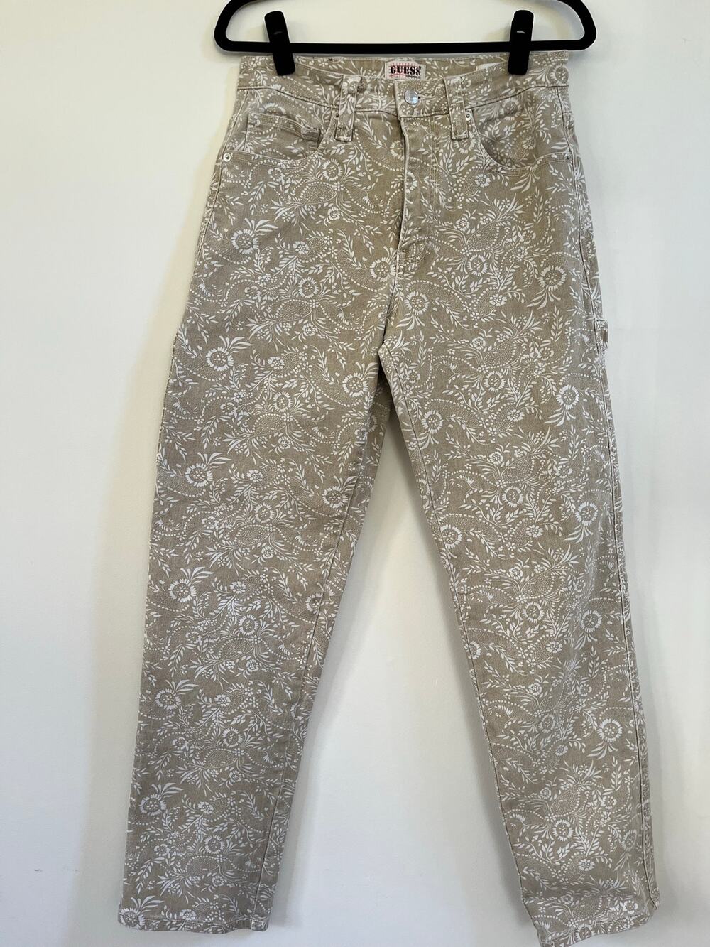 GUESS Carpenter Jeans Women Sz 29 Khaki White Paisley Floral Straight
